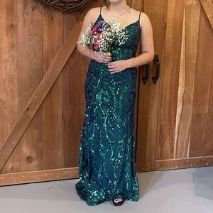 Elegant Green and Blue Sequin Dress